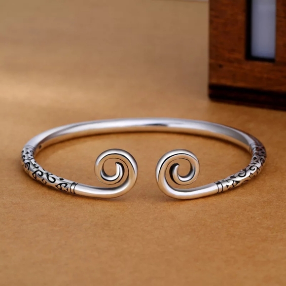 !NEW Heavy 925 Sterling Silver Swirl Cuff | Adjustable Bracelet - Picture 2 of 15